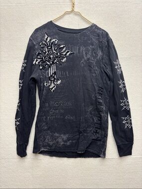 Raw State | large Embellished Black Graphic Long Sleeve Tee thermal